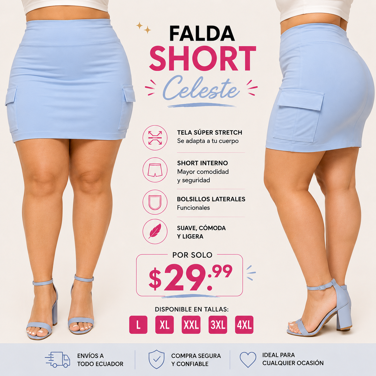 Falda short celeste - Imagen 1