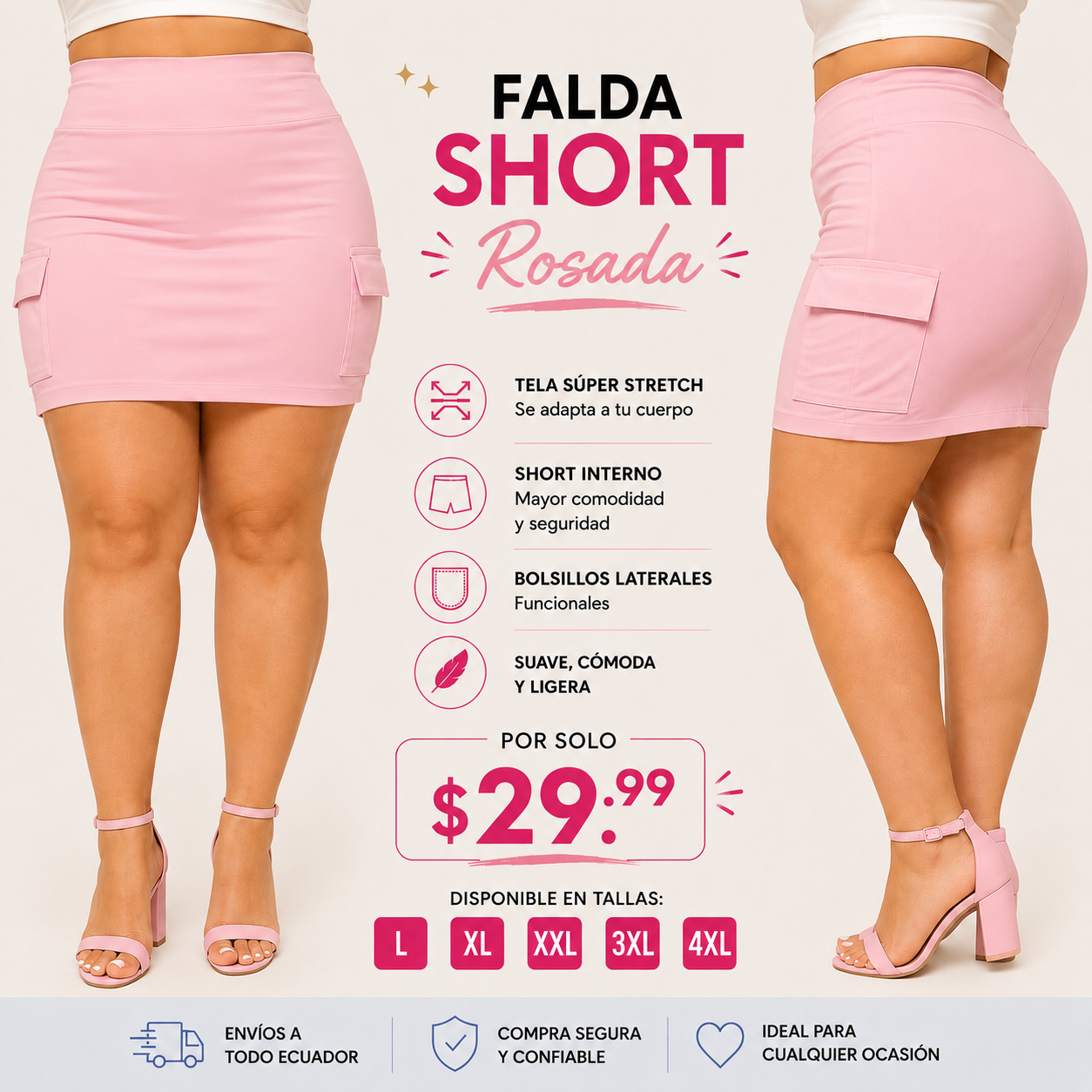 Falda short rosada - Imagen 1